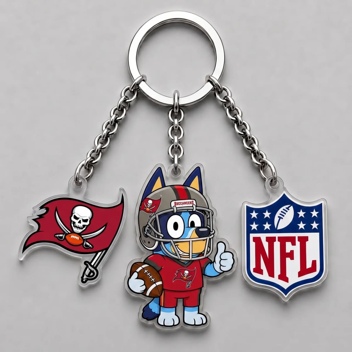 Tampa Bay Buccaneers x Bluey Triple Charm Keychain | NFL Fan Gift