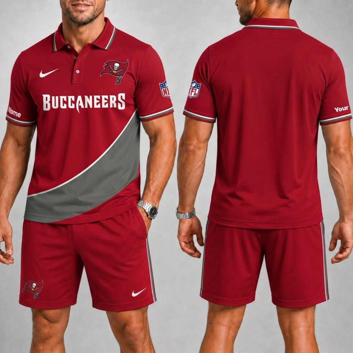 Personalized Tampa Bay Buccaneers Sideline Edition Polo Shirt & Shorts Set – Custom Name | NFL Fan Outfit