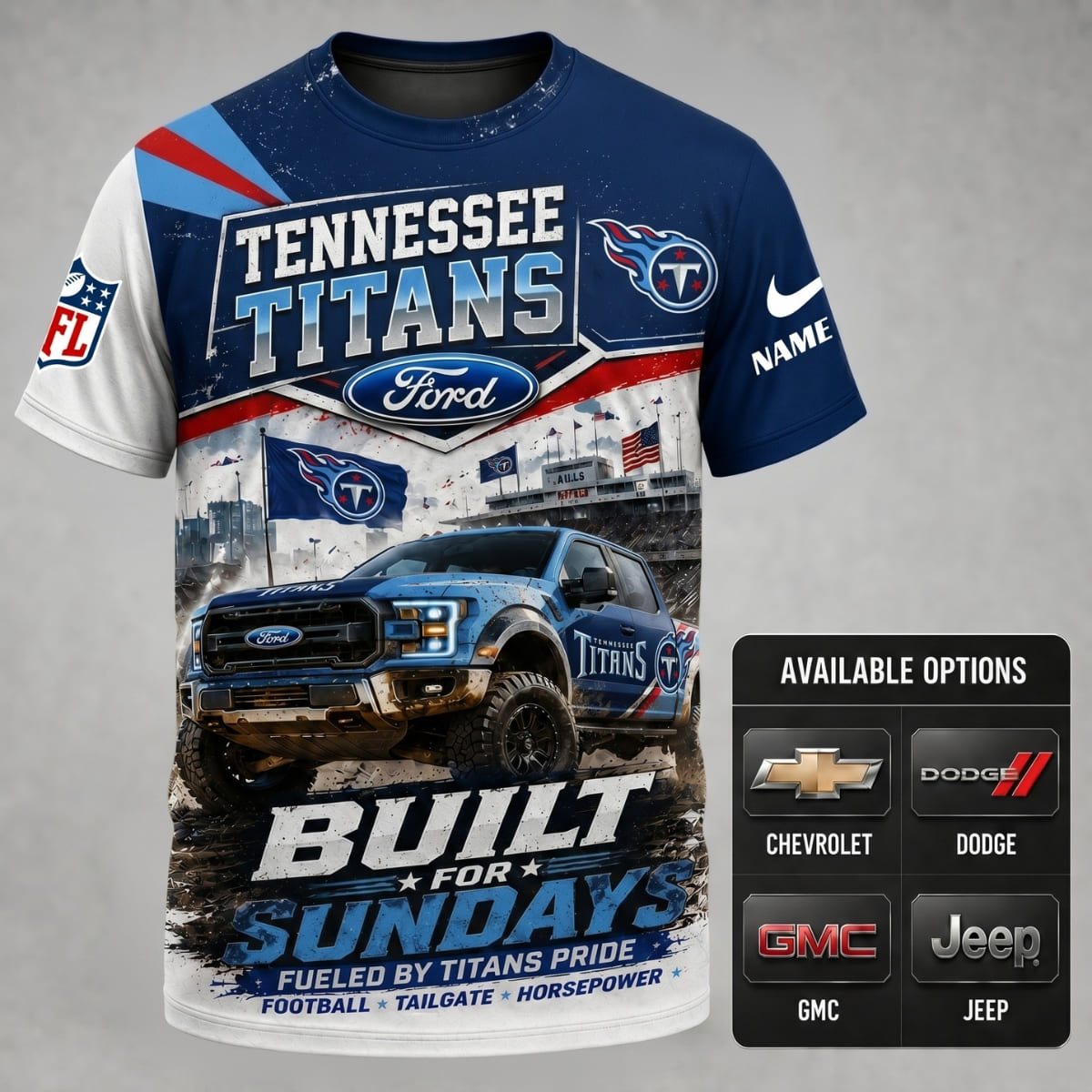 Personalized Tennessee Titans Built for Sundays Unisex T-Shirt – Custom Name & Vehicle | NFL Fan Outfit