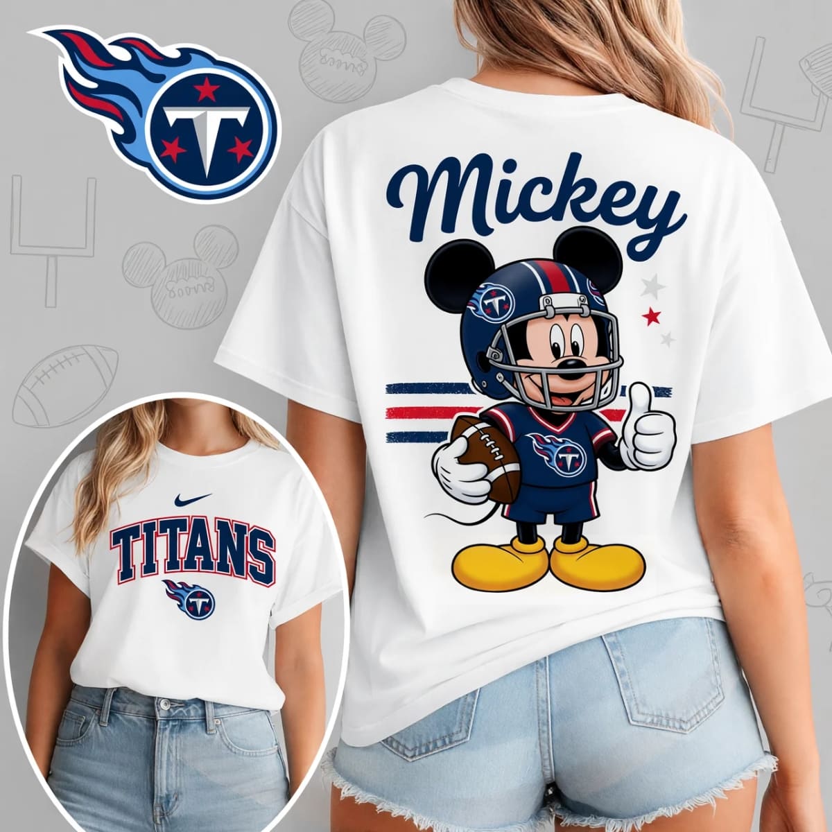 Tennessee Titans x Mickey Mouse Football Game Day Unisex T-Shirt – NFL Fan Outfit