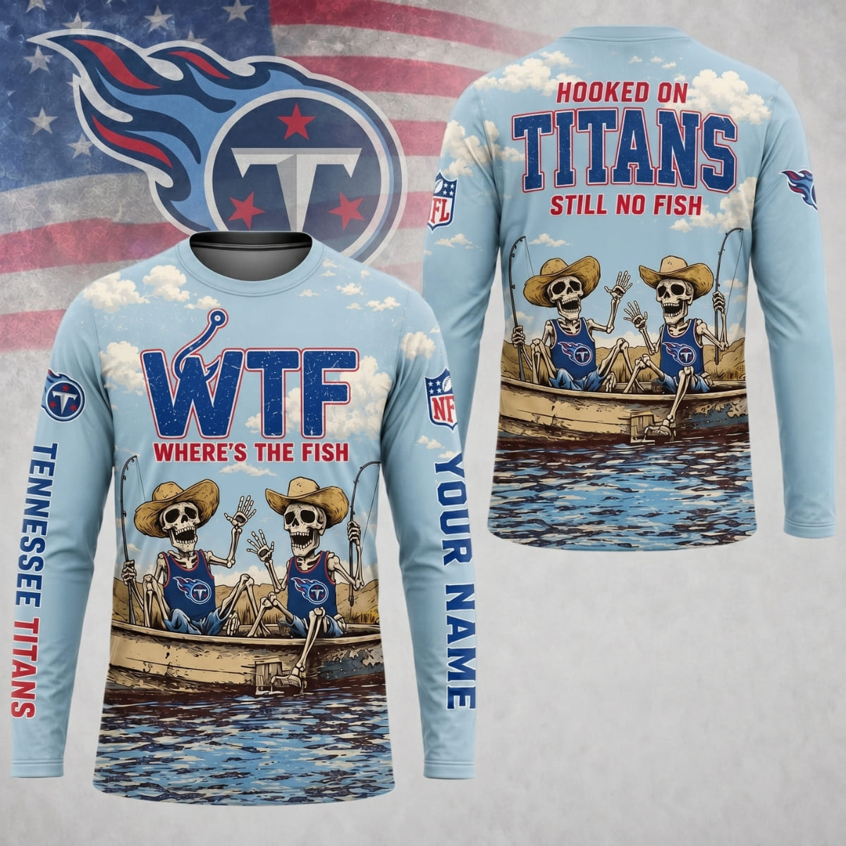 Personalized Tennessee Titans Where’s The Fish Long Sleeve Shirt – Custom Name | NFL x Fishing