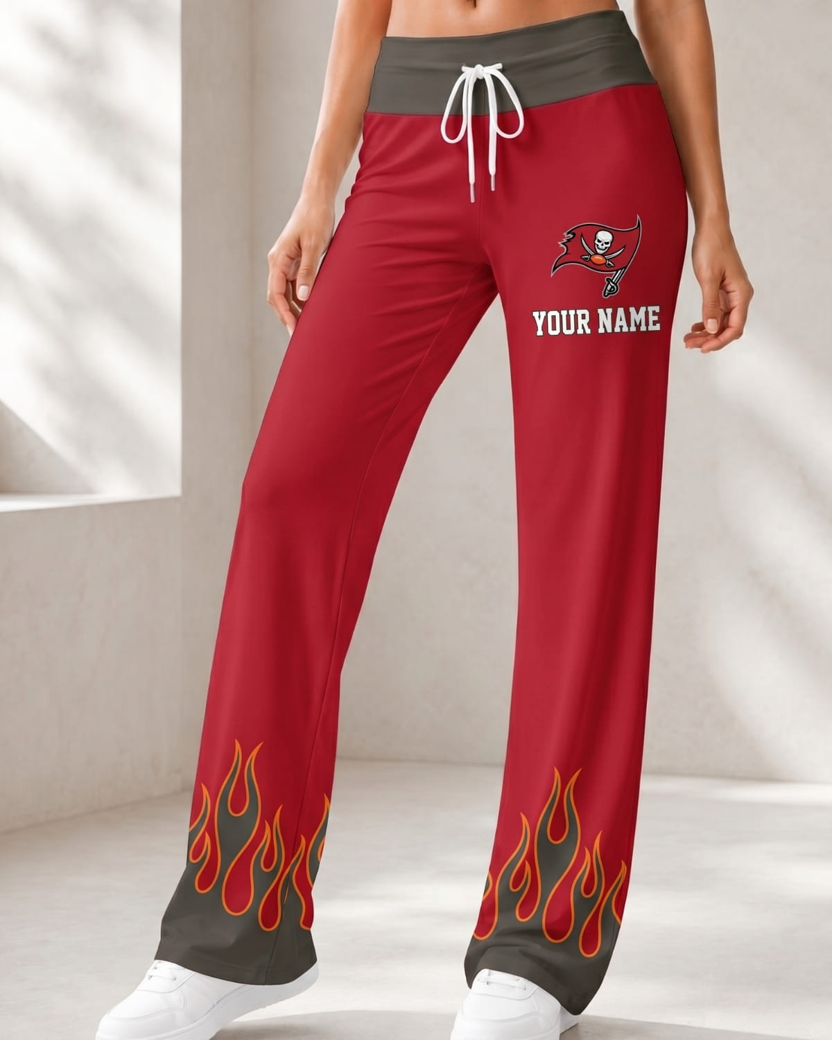 Personalized Tampa Bay Buccaneers Flame Hem Comfy Women’s Pants – Custom Name | NFL Fan Outfit