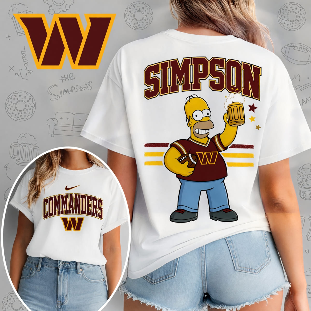 Washington Commanders x The Simpsons Football Game Day Unisex T-Shirt – NFL Fan Outfit