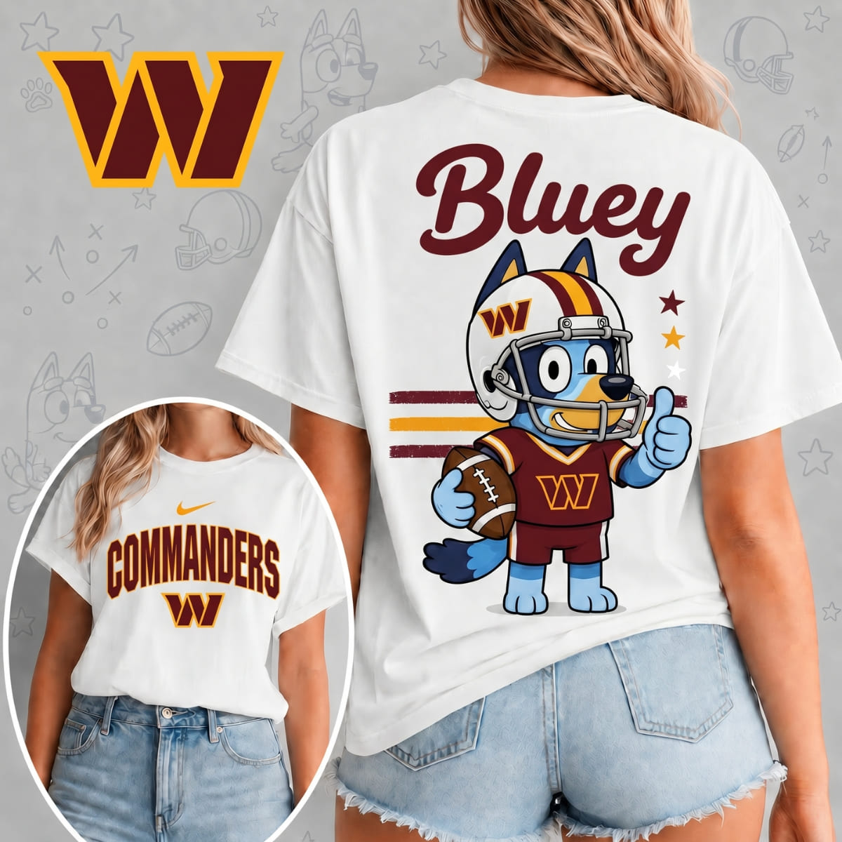 Washington Commanders x Bluey Football Game Day Unisex T-Shirt – NFL Fan Outfit