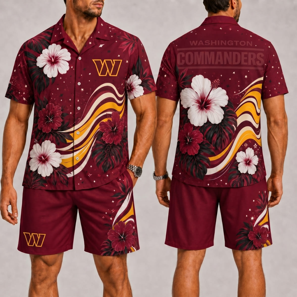 Washington Commanders Aloha Blitz Hawaii Shirt & Shorts Set – NFL Fan Outfit
