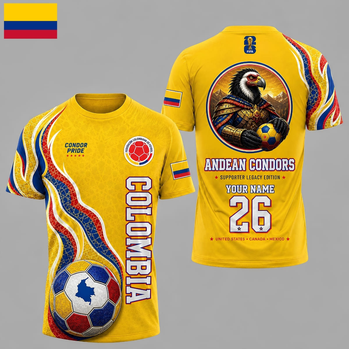 Personalized Colombia Andean Condors World Cup 2026 Unisex T-Shirt – Custom Name & Number