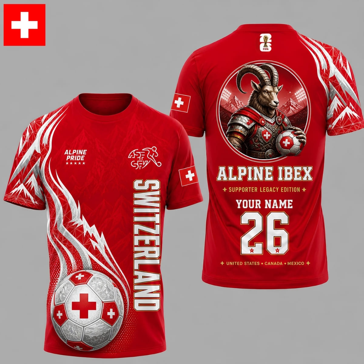 Personalized Switzerland Alpine Ibex World Cup 2026 Unisex T-Shirt – Custom Name & Number