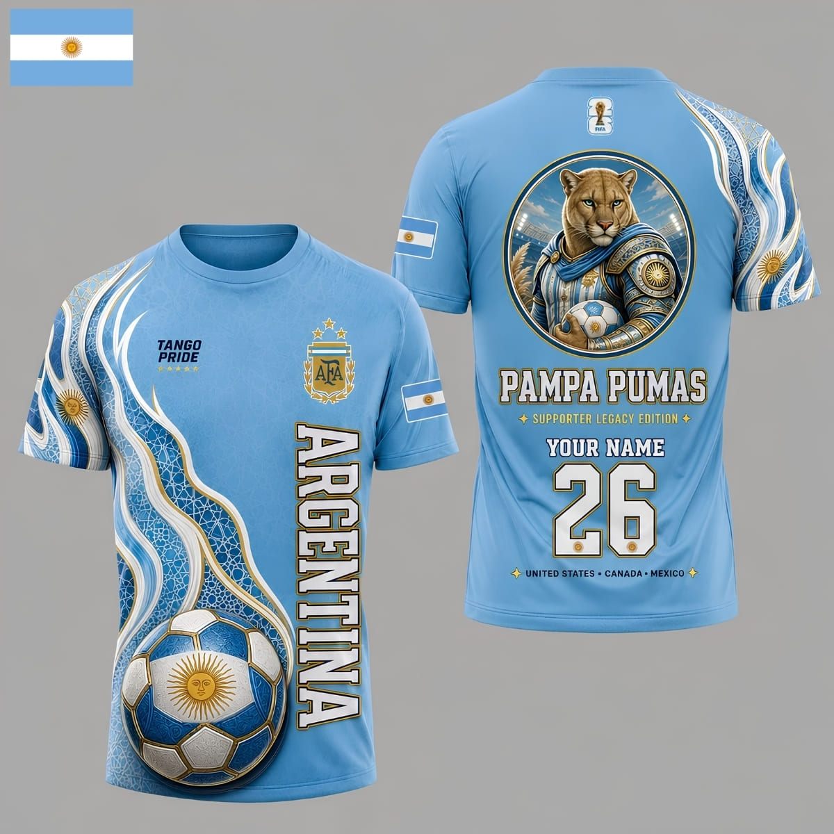 Personalized Argentina Pampa Pumas World Cup 2026 Unisex T-Shirt – Custom Name & Number