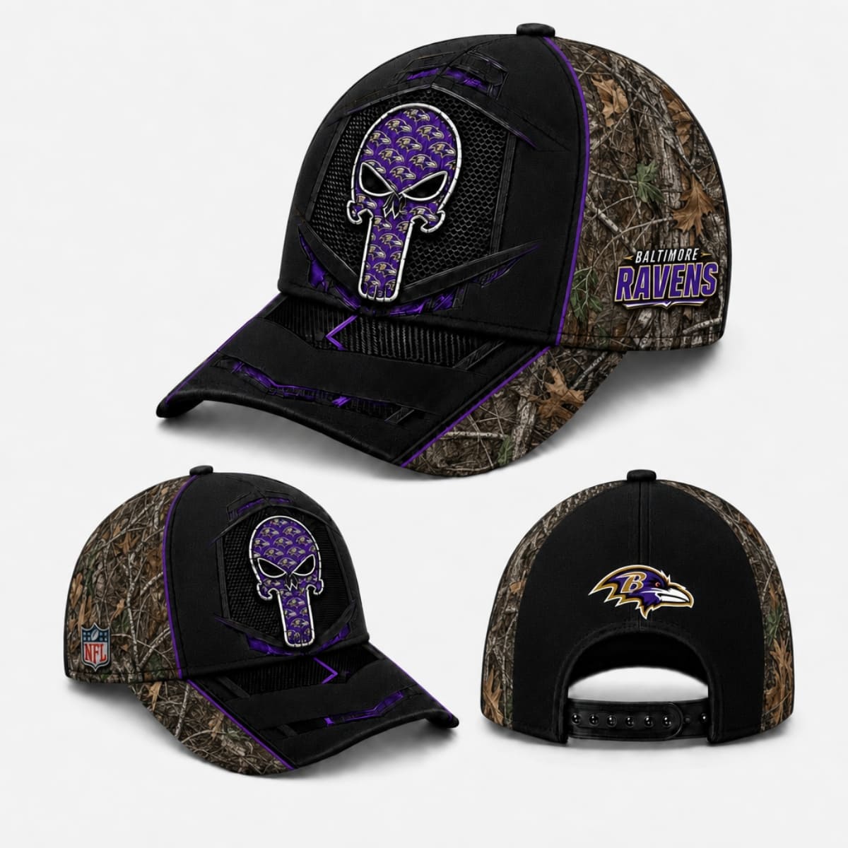 Baltimore Ravens Tactical Camo Skull Cap – Custom Name | NFL Fan Outfit