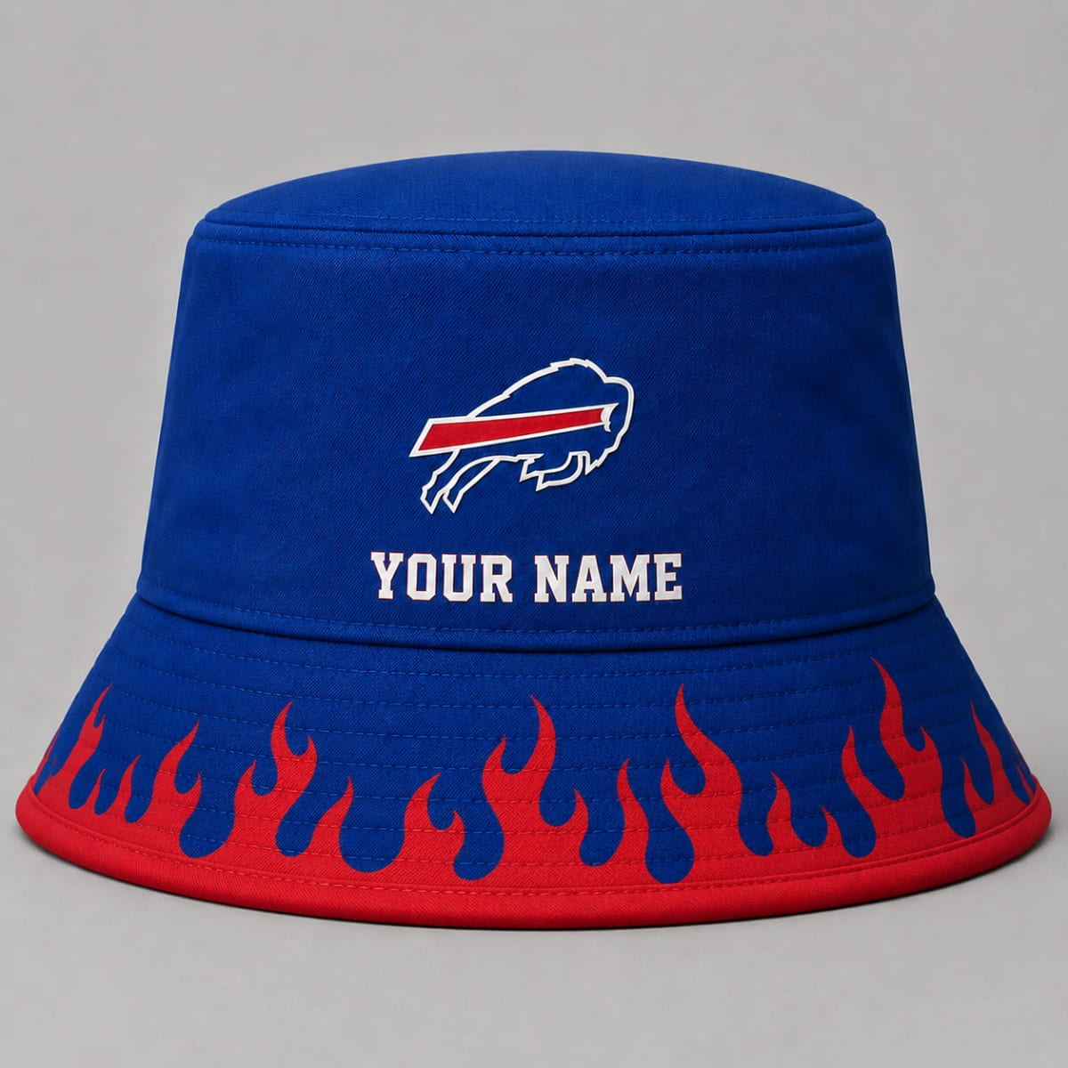 Personalized Buffalo Bills Flame Brim Bucket Hat – Custom Name | NFL Fan Outfit