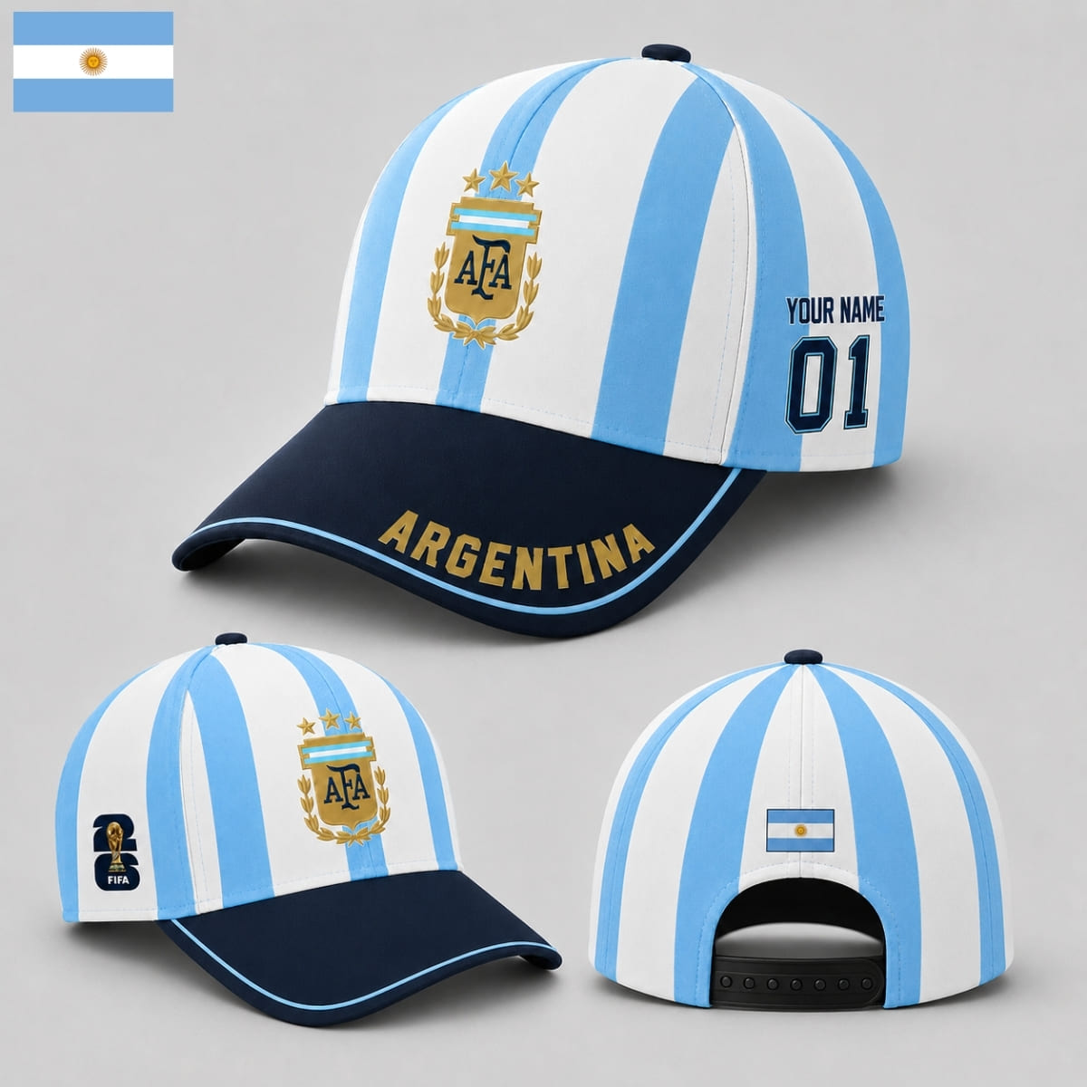 Personalized Argentina Baseball Cap – Home Jersey Inspired – Custom Name & Number | World Cup 2026