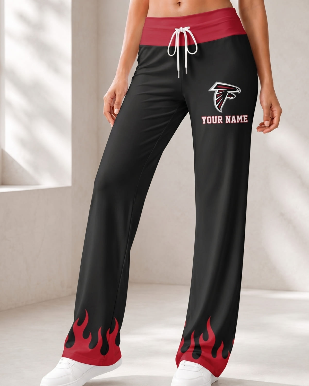 Personalized Atlanta Falcons Flame Hem Comfy Women’s Pants – Custom Name | NFL Fan Outfit