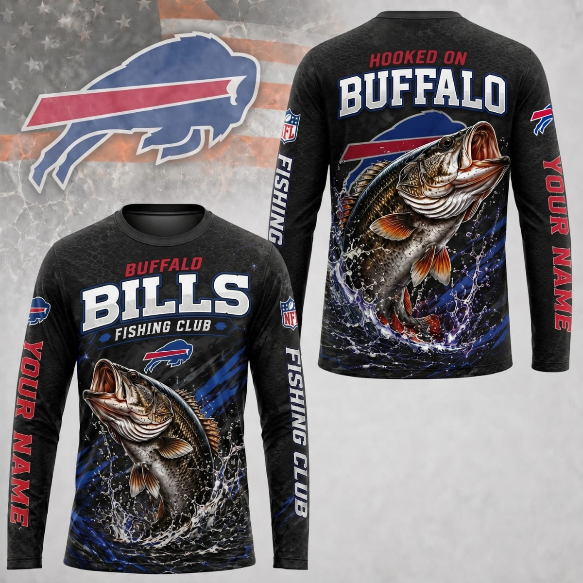 Personalized Buffalo Bills Fishing Club Long Sleeve Shirt – Custom Name | NFL x Fishing