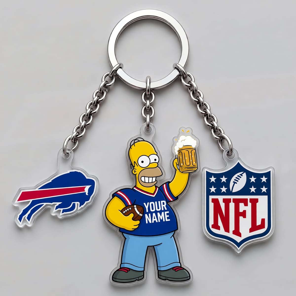 Personalized Buffalo Bills x The Simpsons Triple Charm Keychain - Custom Name | NFL Fan Gift