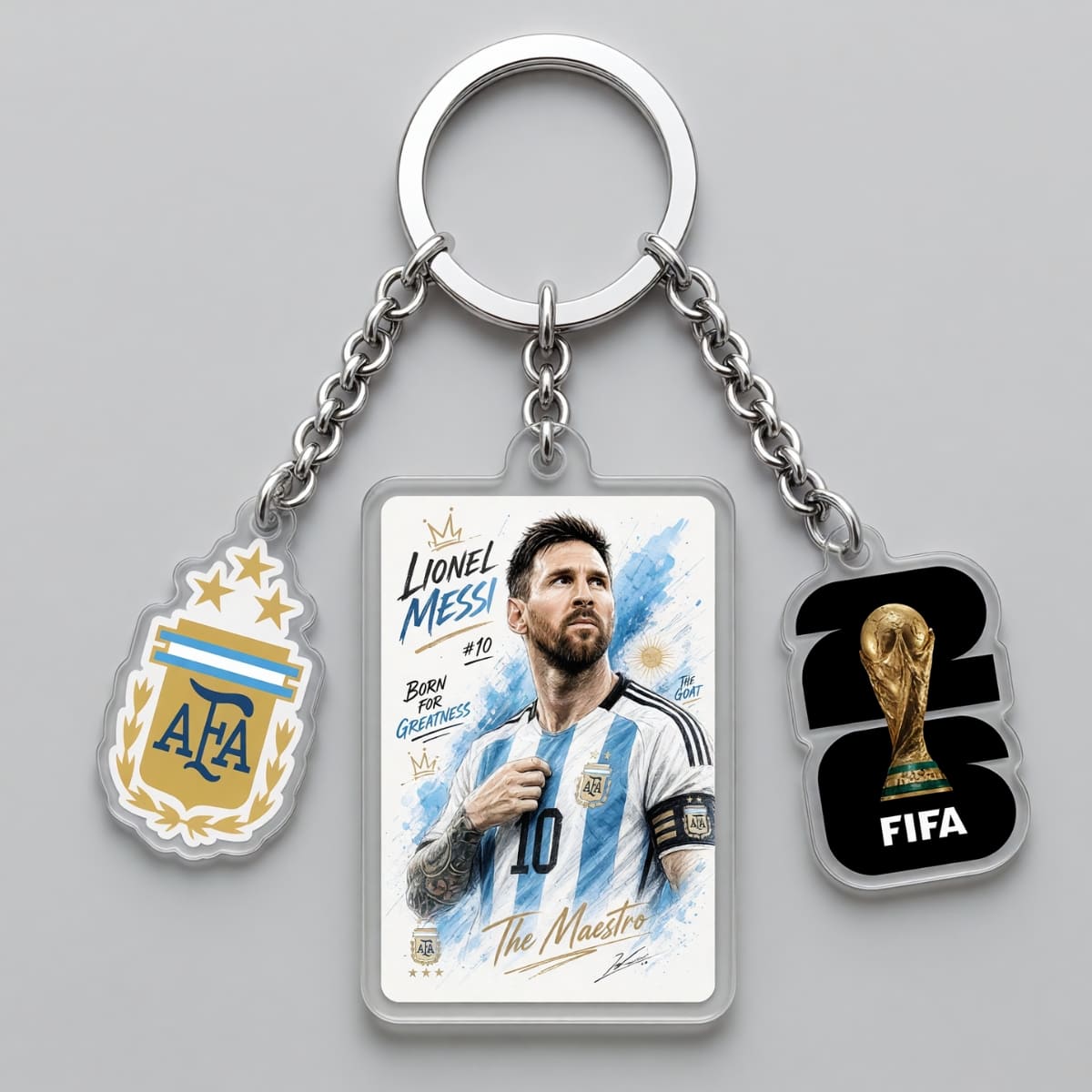 Lionel Messi The Maestro Watercolor Triple Charm Keychain | World Cup 2026