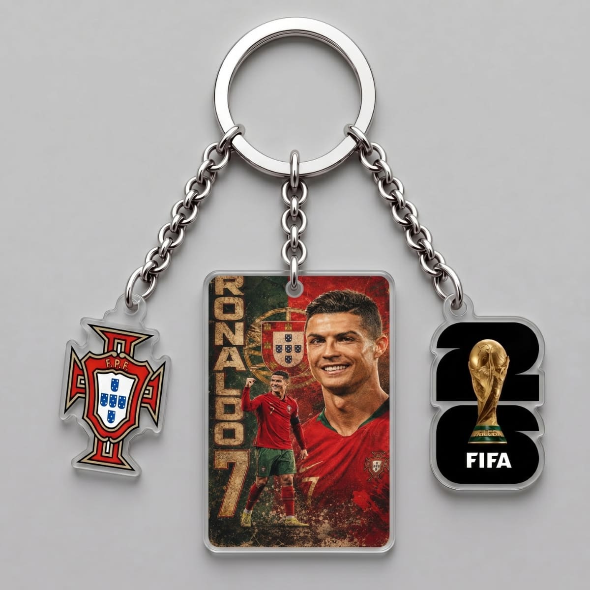 Cristiano Ronaldo Vintage Number 7 Triple Charm Keychain | World Cup 2026