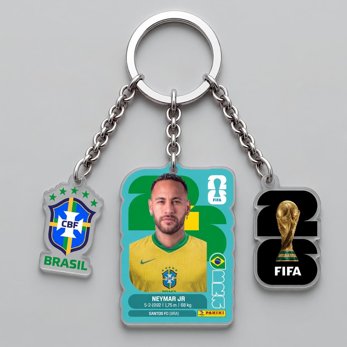Neymar Júnior Brazil Teal Player Card Triple Charm Keychain | World Cup 2026