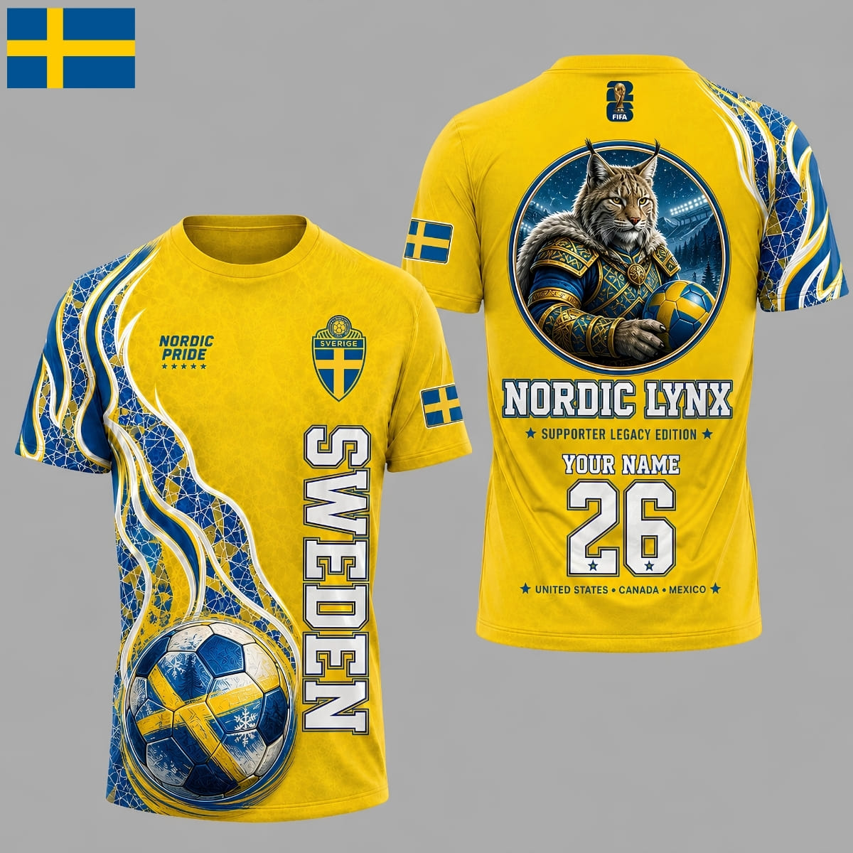 Personalized Sweden Nordic Lynx World Cup 2026 Unisex T-Shirt – Custom Name & Number