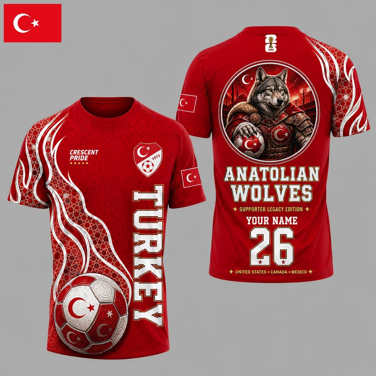 Personalized Turkey Anatolian Wolves World Cup 2026 Unisex T-Shirt – Custom Name & Number