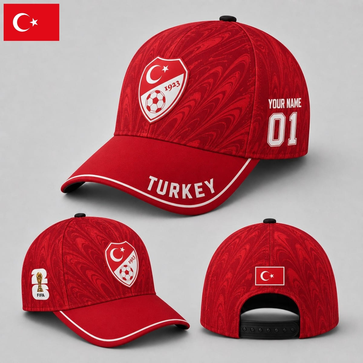 Personalized Turkey Baseball Cap – Home Jersey Inspired – Custom Name & Number | World Cup 2026