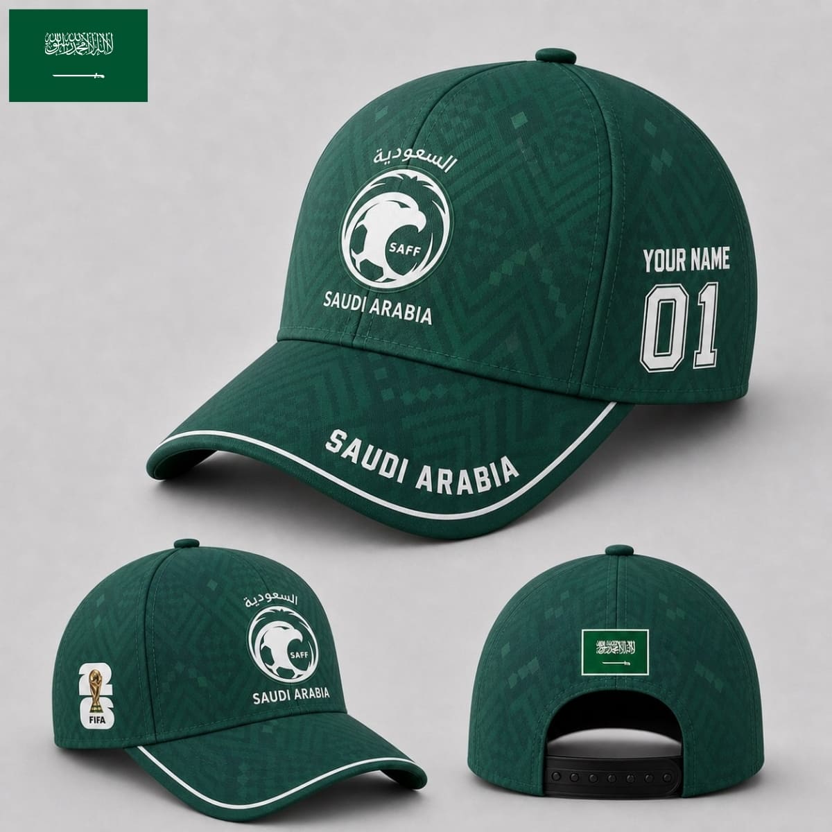 Personalized Saudi Arabia Baseball Cap – Home Jersey Inspired – Custom Name & Number | World Cup 2026