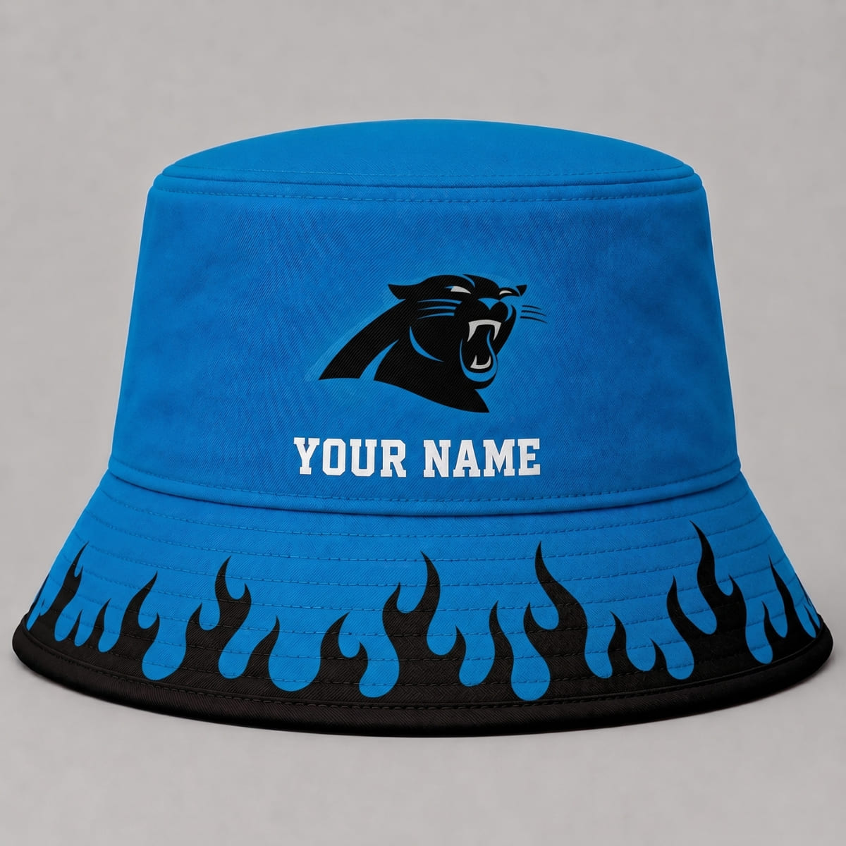 Personalized Carolina Panthers Flame Brim Bucket Hat – Custom Name | NFL Fan Outfit