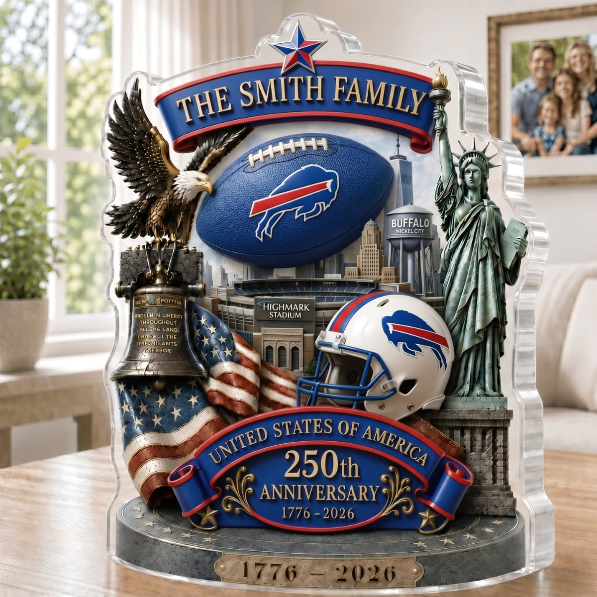 Personalized Buffalo Bills America 250 Family Legacy Acrylic Plaque – Custom Family Name | NFL Fan Gift