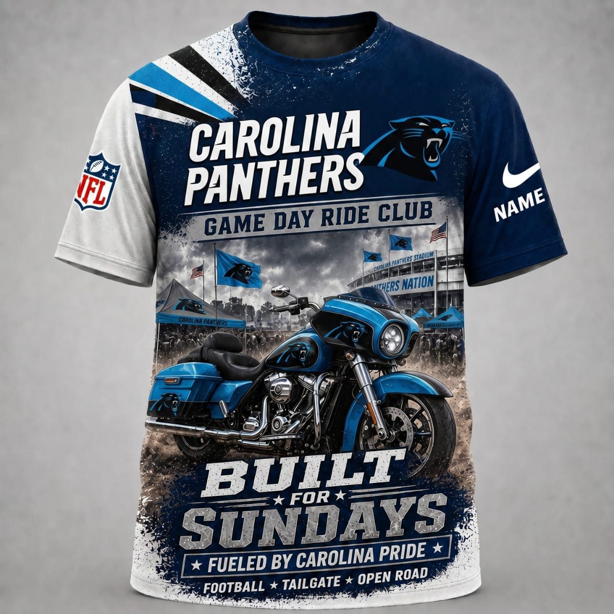 Personalized Carolina Panthers Game Day Ride Club Unisex T-Shirt – Custom Name | NFL Fan Outfit