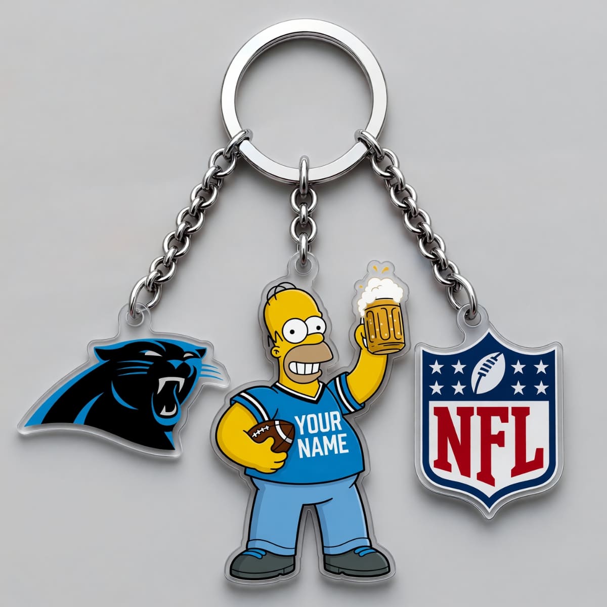 Personalized Carolina Panthers x The Simpsons Triple Charm Keychain - Custom Name | NFL Fan Gift