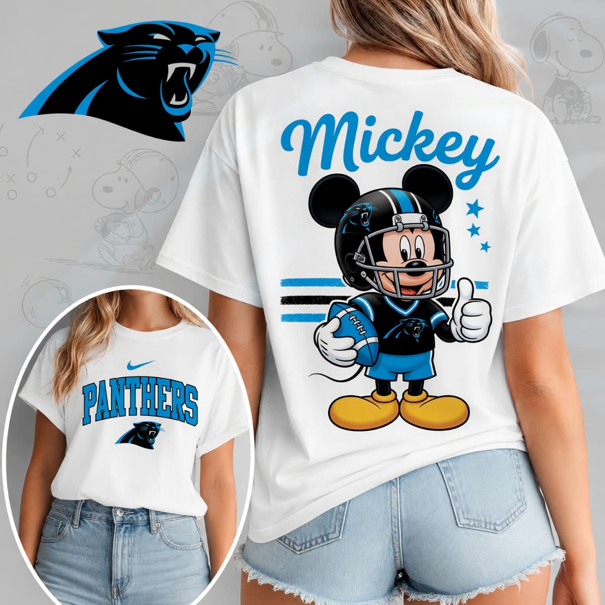 Carolina Panthers x Mickey Mouse Football Game Day Unisex T-Shirt – NFL Fan Outfit