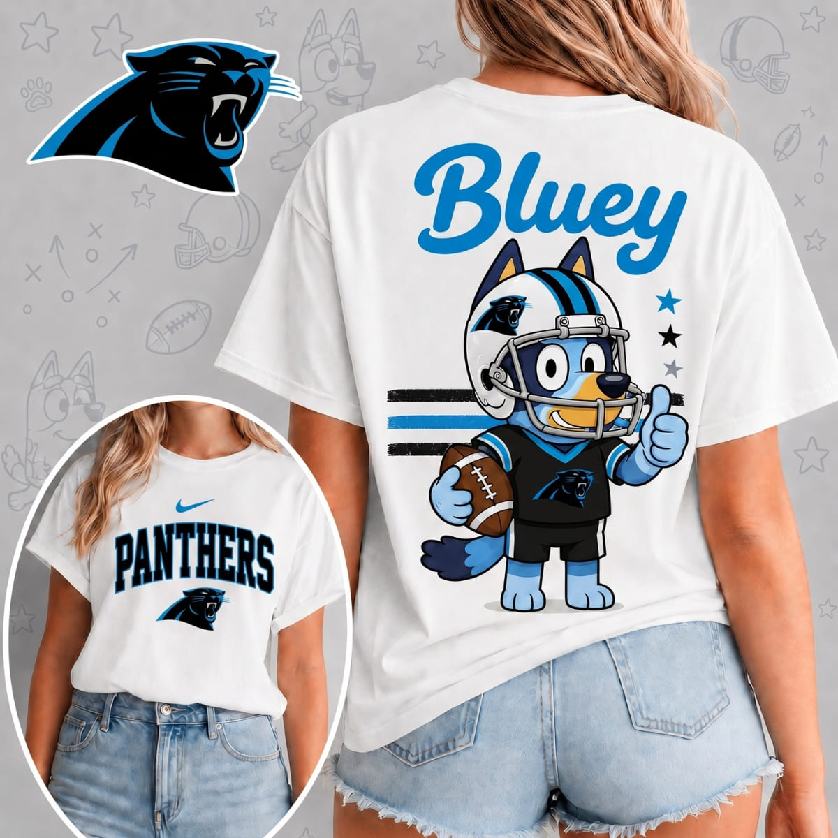 Carolina Panthers x Bluey Football Game Day Unisex T-Shirt – NFL Fan Outfit