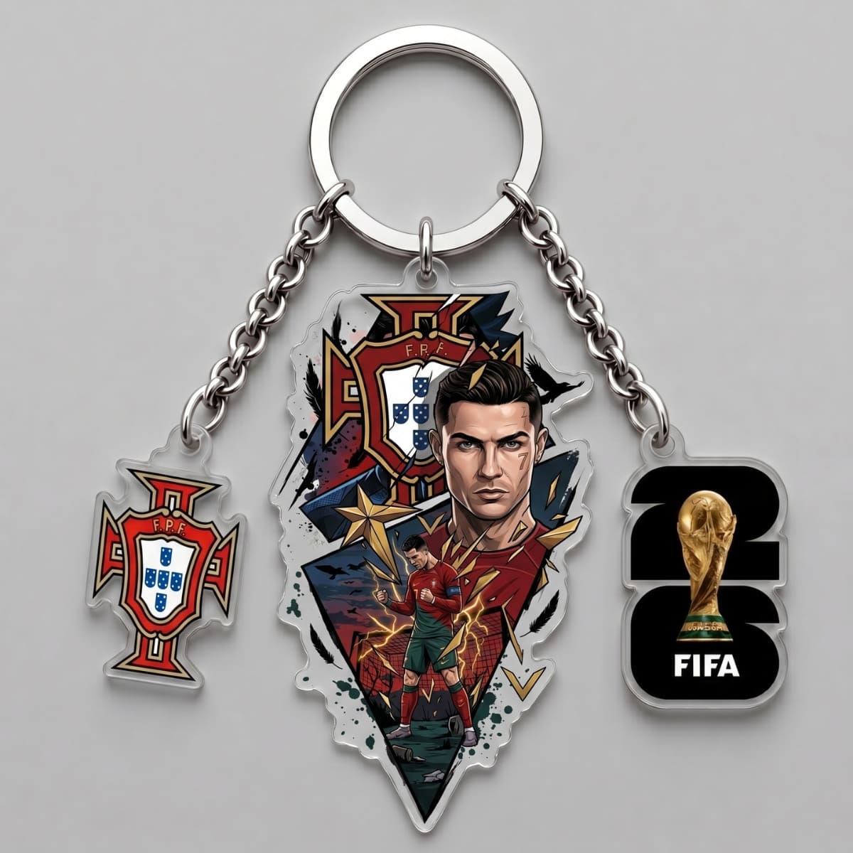 Cristiano Ronaldo Portugal Comic Hero Triple Charm Keychain | World Cup 2026