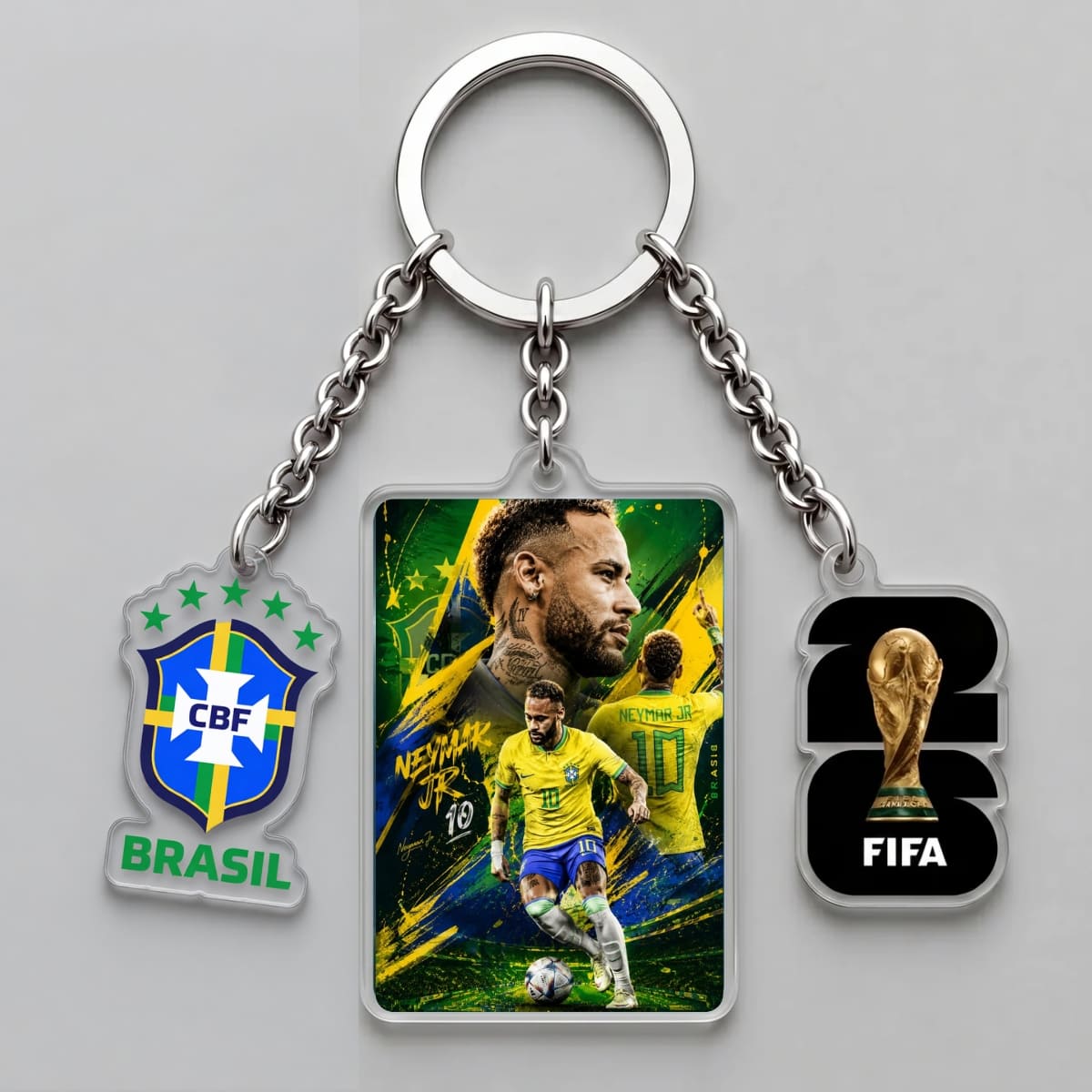 Neymar Júnior Brazil Action Collage Triple Charm Keychain | World Cup 2026