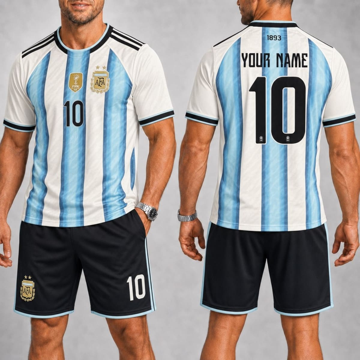 Personalized Argentina Home Jersey & Shorts Set – Custom Name & Number | World Cup 2026