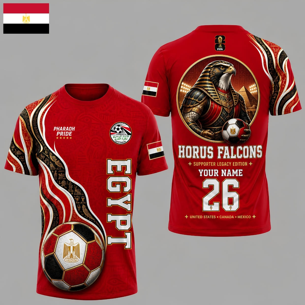 Personalized Egypt Horus Falcons World Cup 2026 Unisex T-Shirt – Custom Name & Number