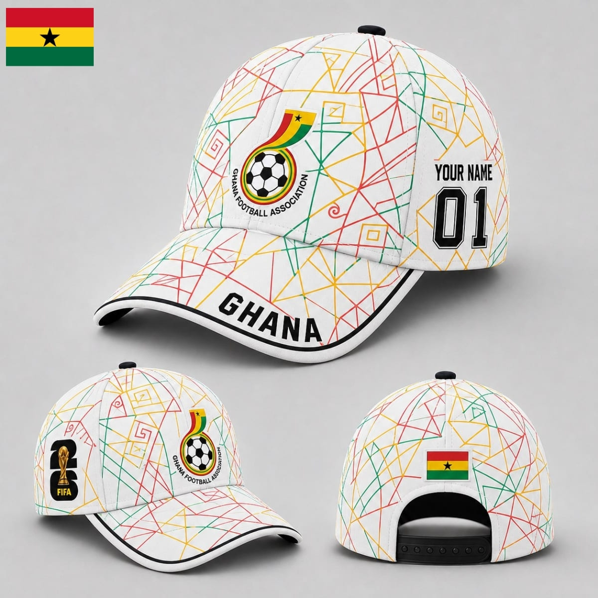 Personalized Ghana Baseball Cap – Home Jersey Inspired – Custom Name & Number | World Cup 2026