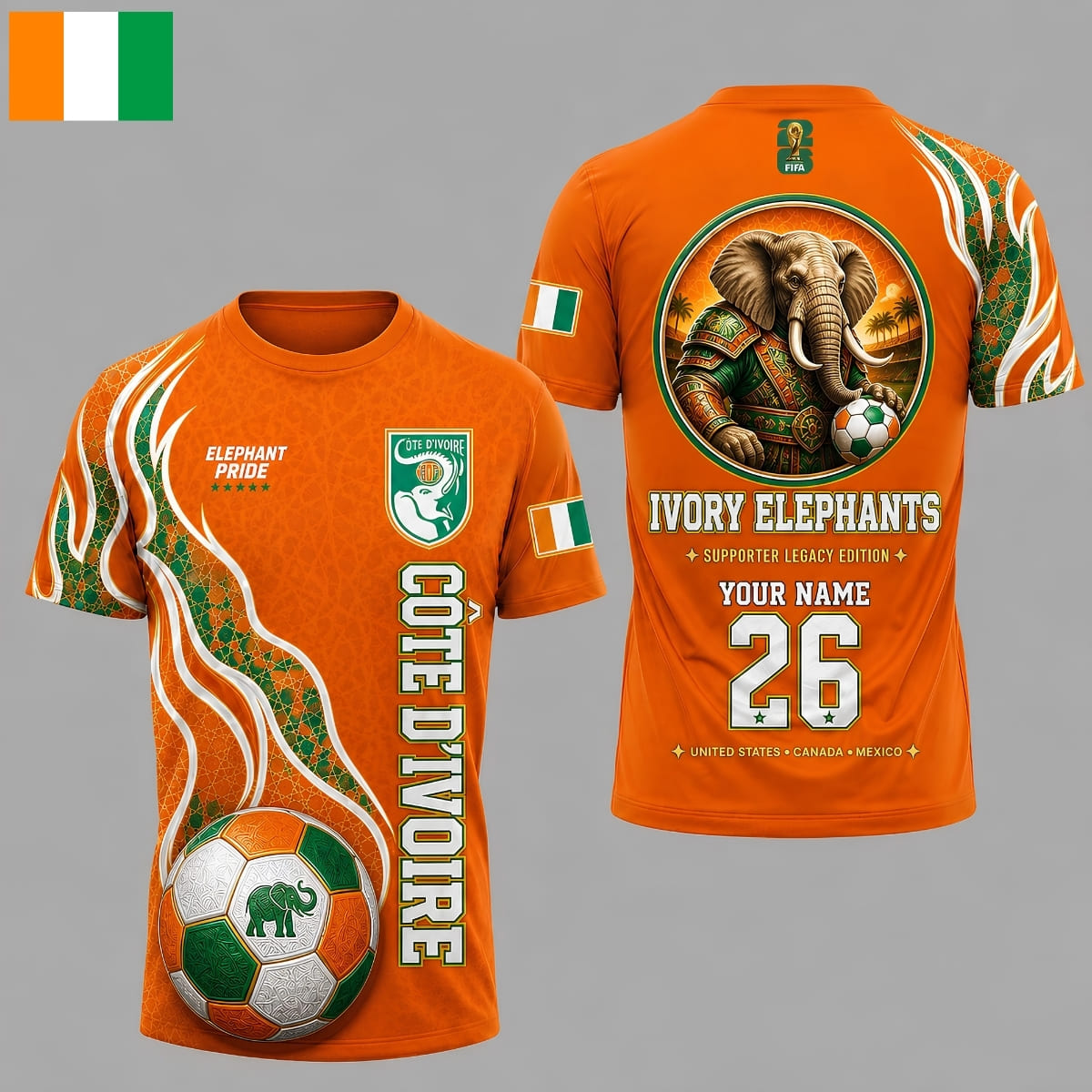 Personalized Côte d'Ivoire Ivory Elephants World Cup 2026 Unisex T-Shirt – Custom Name & Number