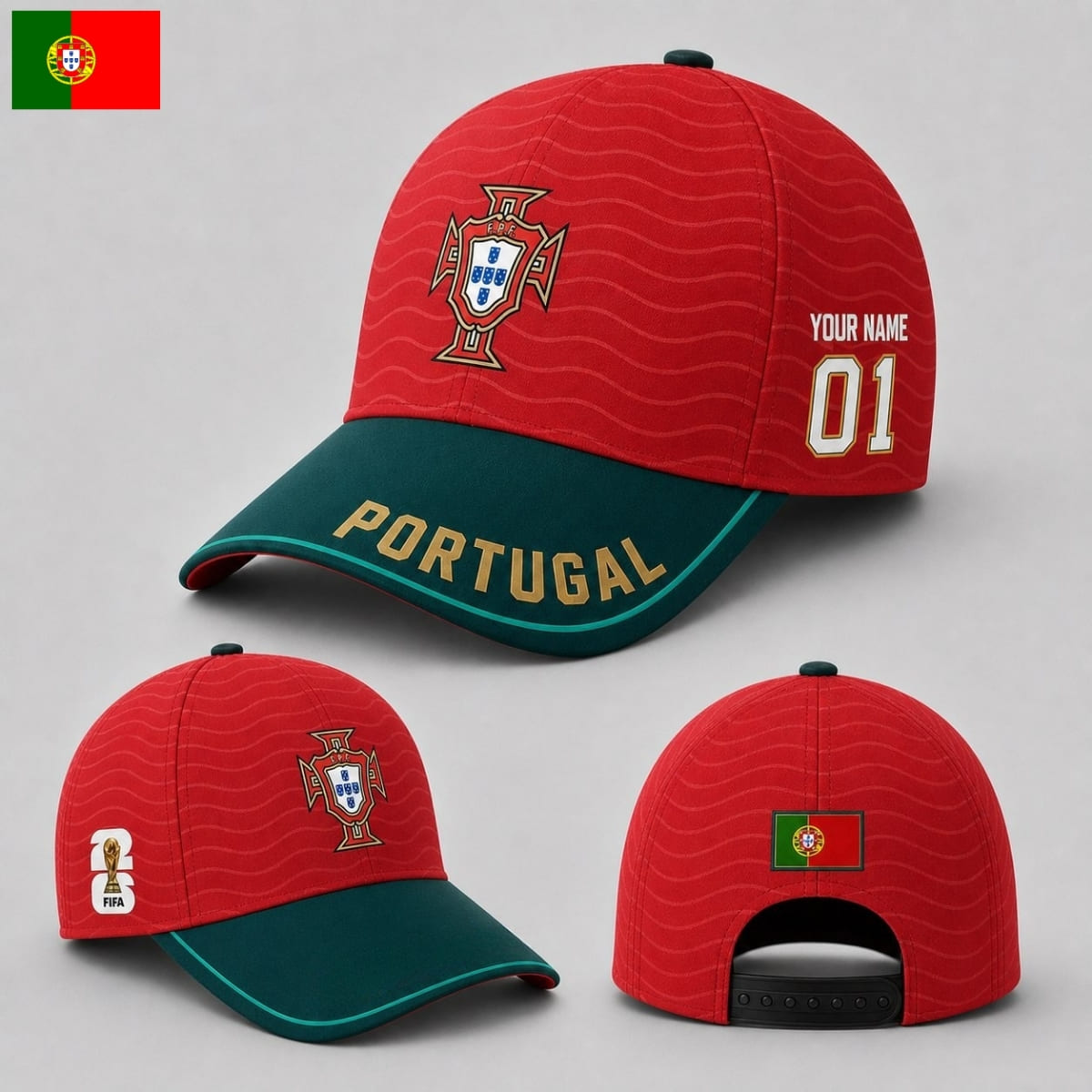 Personalized Portugal Baseball Cap – Home Jersey Inspired – Custom Name & Number | World Cup 2026
