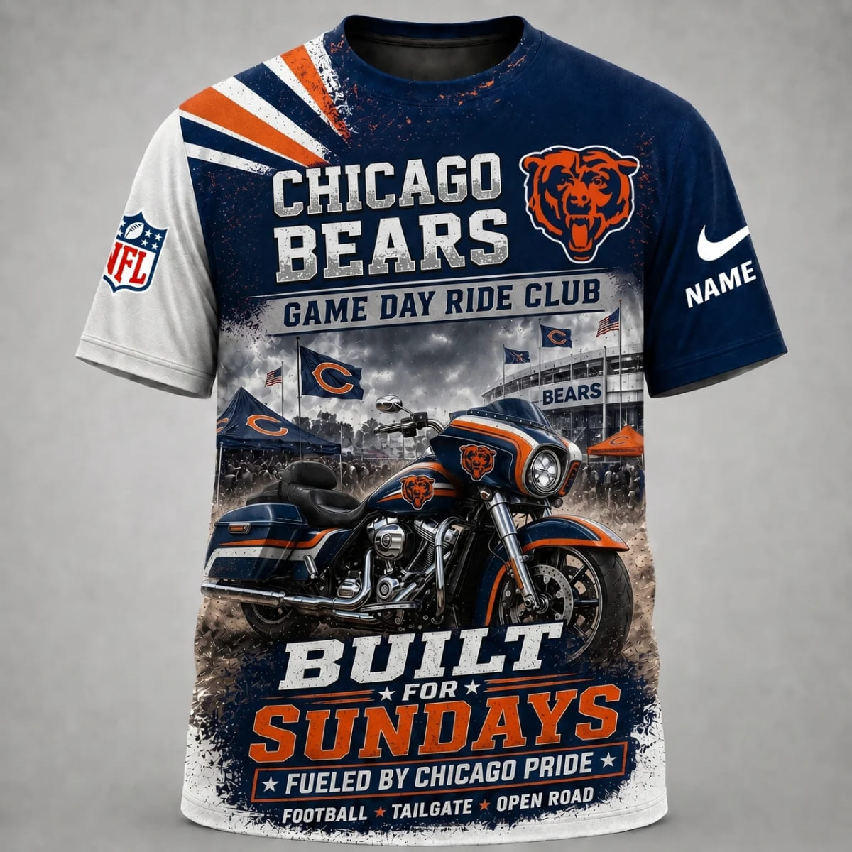 Personalized Chicago Bears Game Day Ride Club Unisex T-Shirt – Custom Name | NFL Fan Outfit
