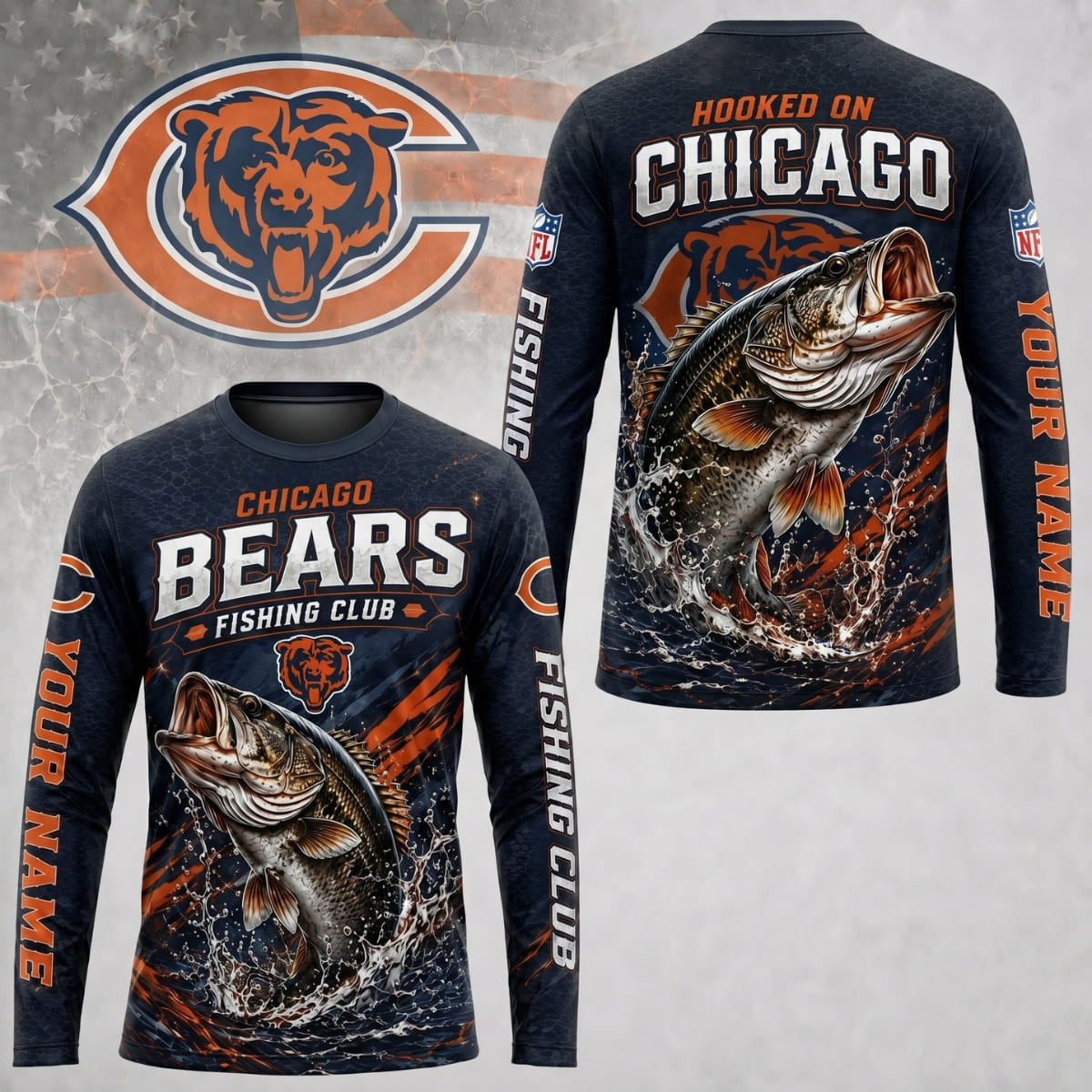 Personalized Chicago Bears Fishing Club Long Sleeve Shirt – Custom Name | NFL x Fishing