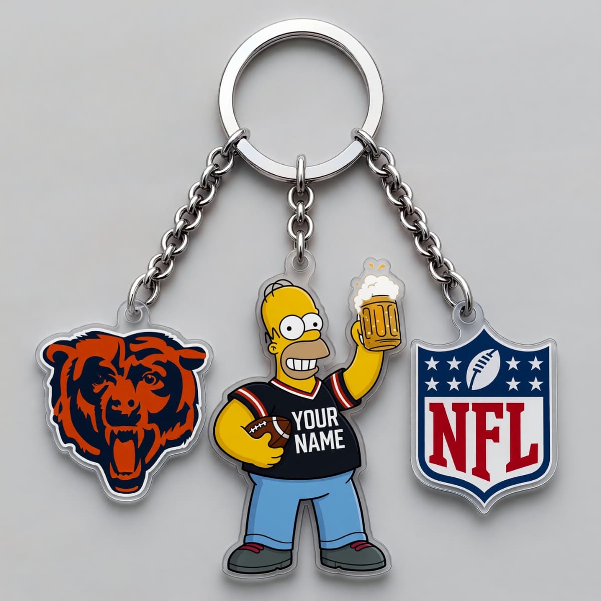 Personalized Chicago Bears x The Simpsons Triple Charm Keychain - Custom Name | NFL Fan Gift