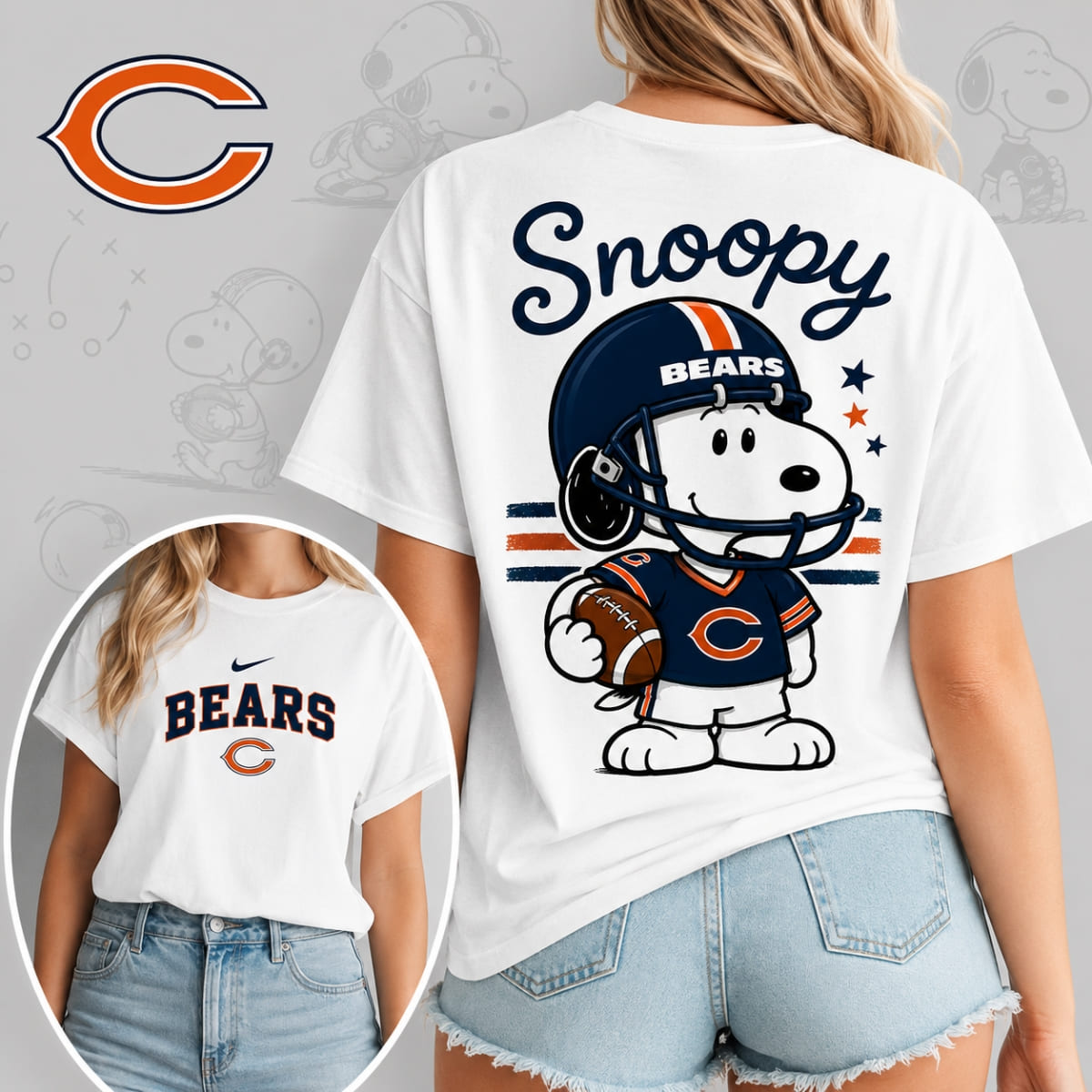 Chicago Bears x Snoopy Football Game Day Unisex T-Shirt – NFL Fan Outfit