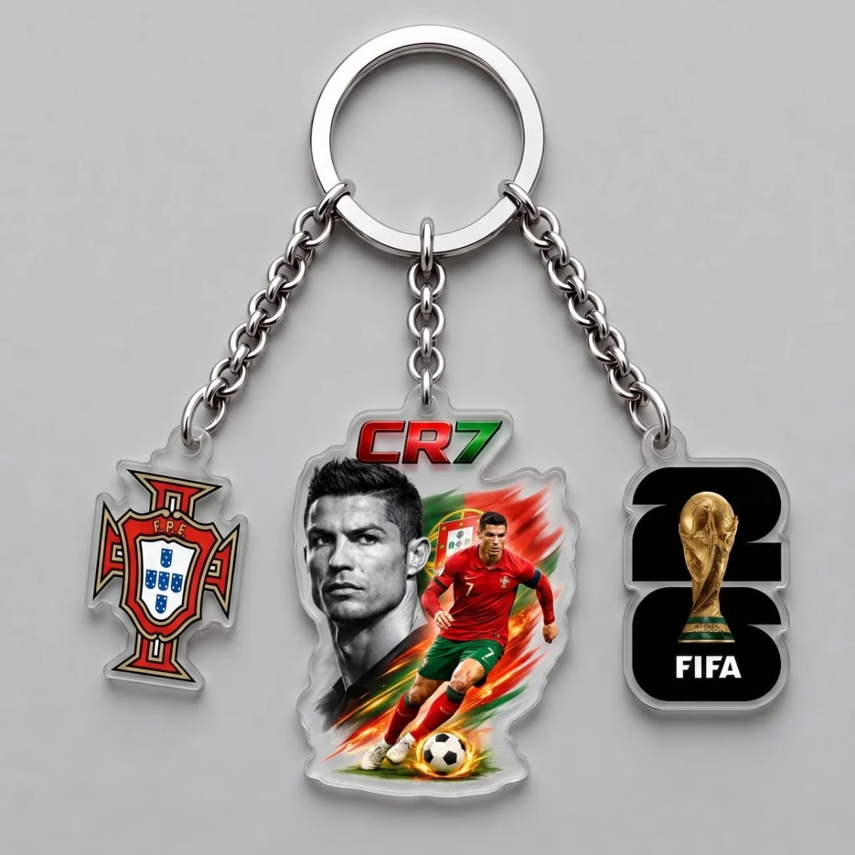 Cristiano Ronaldo CR7 Speed Action Triple Charm Keychain | World Cup 2026