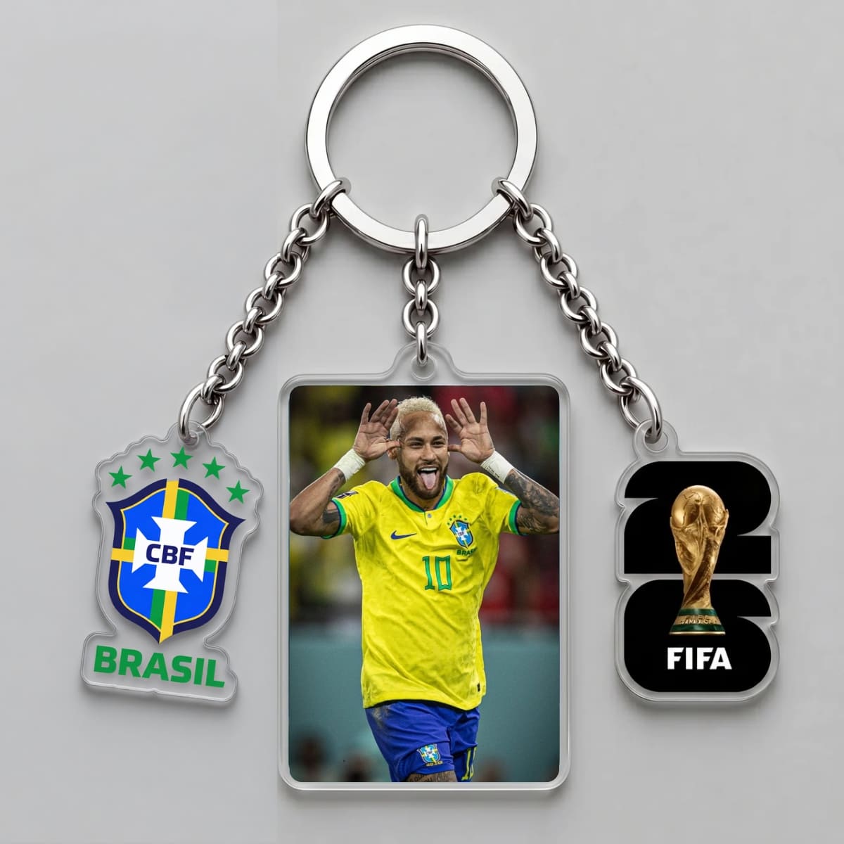 Neymar Júnior Brazil Fun Celebration Triple Charm Keychain | World Cup 2026