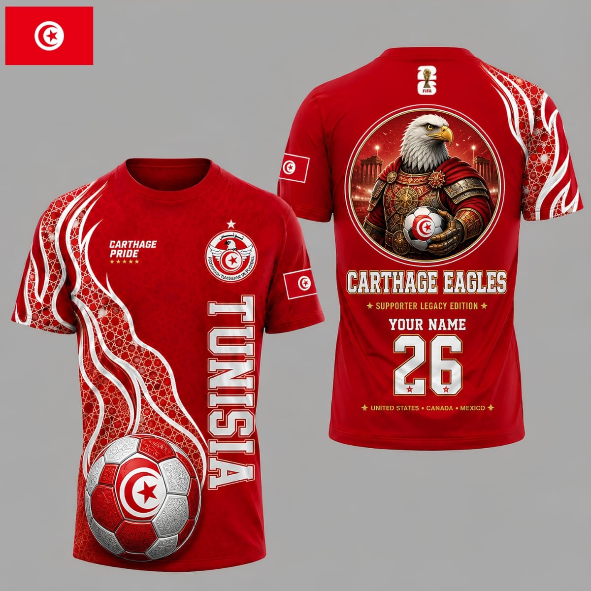 Personalized Tunisia Carthage Eagles World Cup 2026 Unisex T-Shirt – Custom Name & Number