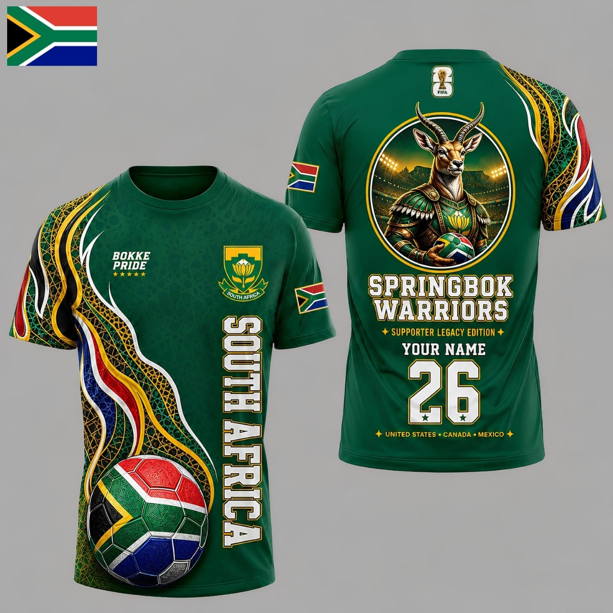 Personalized South Africa Springbok Warriors World Cup 2026 Unisex T-Shirt – Custom Name & Number
