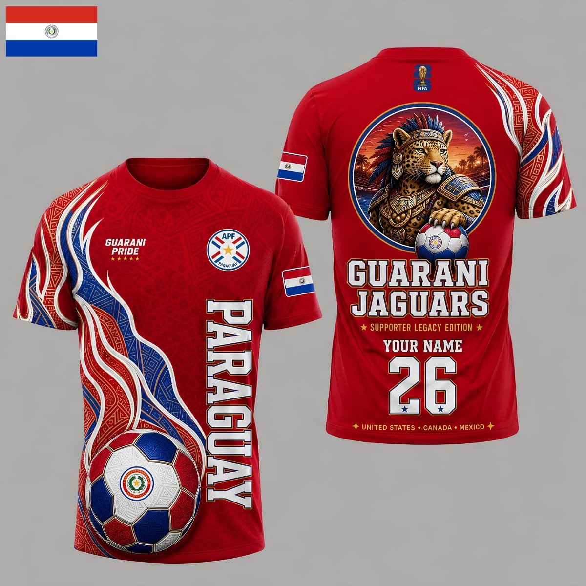 Personalized Paraguay Guarani Jaguars World Cup 2026 Unisex T-Shirt – Custom Name & Number