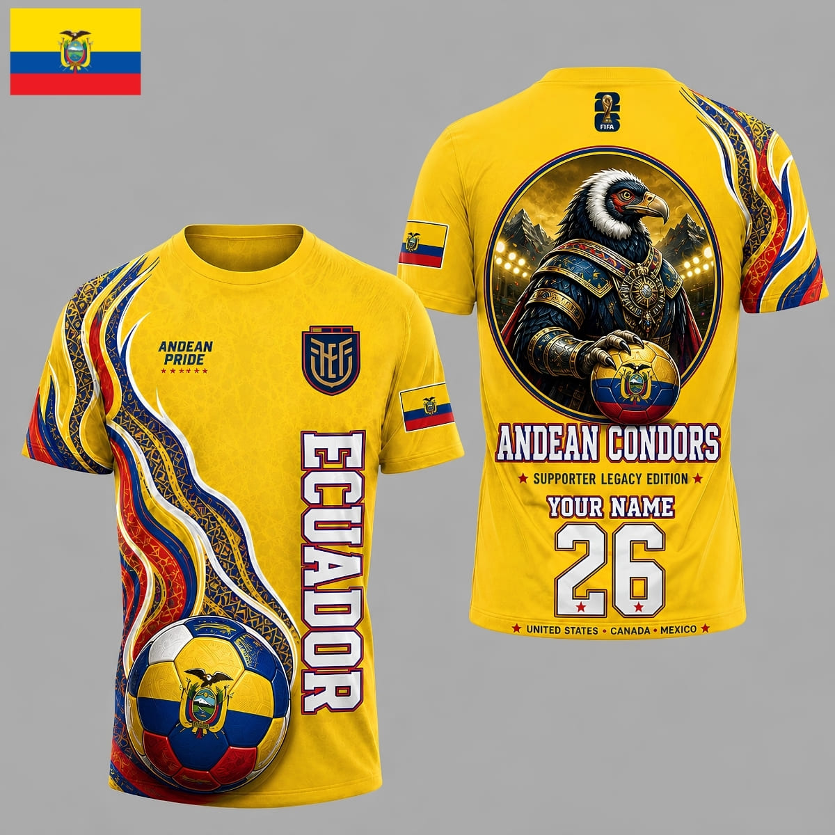 Personalized Ecuador Andean Condors World Cup 2026 Unisex T-Shirt – Custom Name & Number