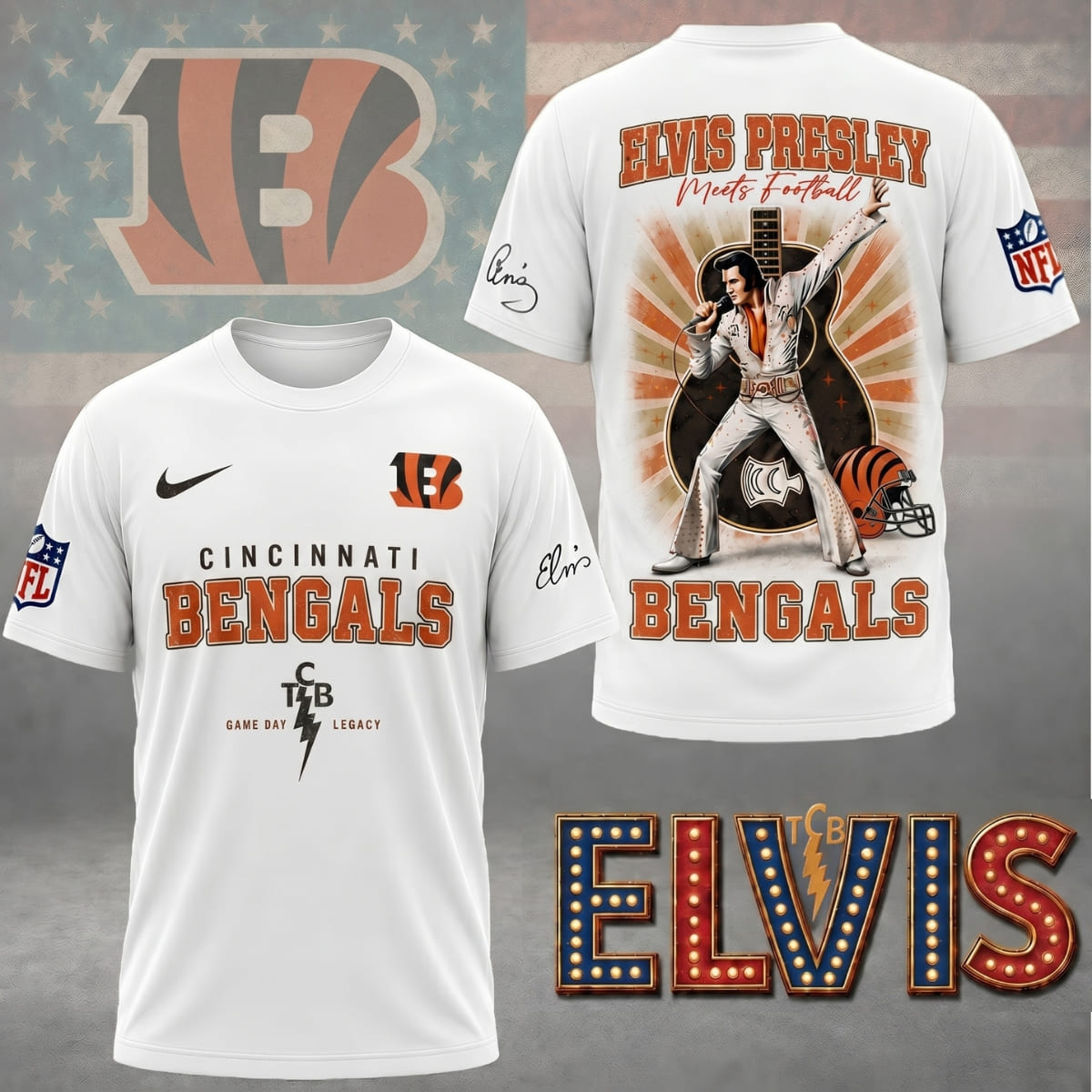 Cincinnati Bengals Elvis Presley Game Day Unisex T-Shirt – NFL Fan Outfit