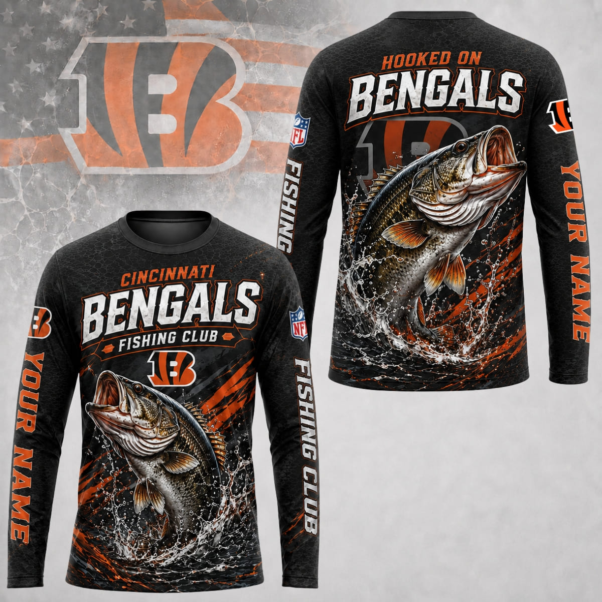 Personalized Cincinnati Bengals Fishing Club Long Sleeve Shirt – Custom Name | NFL x Fishing